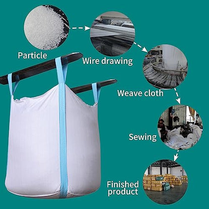 2 Pack FIBC Bulk Bag, Flexible Bulk Bags1.5 Ton Bag, 35"L x 35"W x 43"H, 3300lbs SWL, Duffle Top Flat Bottom Heavy Duty, Woven Polypropylene Waste Bag