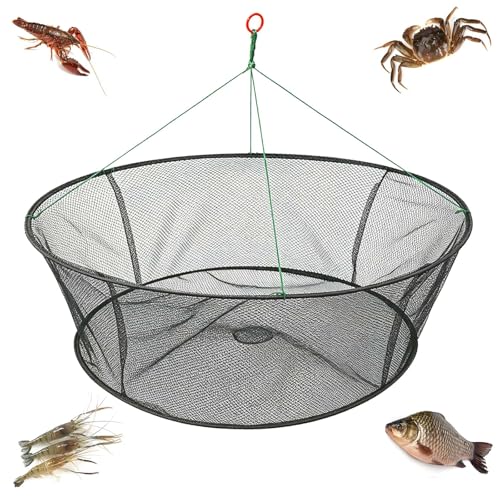 Portable Folded Fishing Net, Crab Net Fish Net with Fishing Rope, Hand Casting Cage Crab Net, Foldable Fishing Mesh Trap for,Minnows,Lobster,Crawfish, Shrimp etc. - size: 31.5 inches (80 cm)