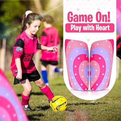Kids Soccer Shin Guards with Shin Gaurd Sleeves 3-10+ Yrs - color: PPG - Pink, size: Medium [9 - 10 Yrs]