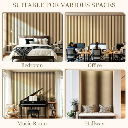 4-Pack Wood Veneer Acoustic Wall Panels,47.2"×23.6" Self-Adhesive Backing Sound Absorbing Panels,Decorative Sound Proof Panels for Walls Decor, Office, Recording Studio, Home (Burlywood Veneer)