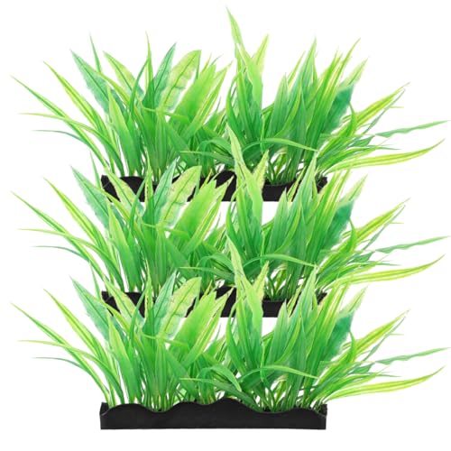 POPETPOP 3Pcs Aquarium Fake Plants Realistic Plastic Fish Tank Decoration Artificial Aquatic Grass for Fresh and Saltwater 4.72X3.93X1.65 Inches