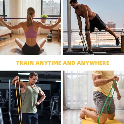Exercise Bands，Set of 6 Resistance Bands for Working Out,Pull Up Bands Set,at Home Workout Equipment,Instruction Guide and Carry Bag Included - color: 5set（Blue+green+purple+yellow+red+Finger Exercisers）