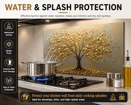 Evgosm Tempered Glass Backsplash for Kitchen， Stove Splashback, Tree of Life Glass Backsplash, Used for Kitchen Wall Protection and Decoration, Easy to Install and Clean. (30x20'') - size: 30"L x 20"W, style: Tree of Life