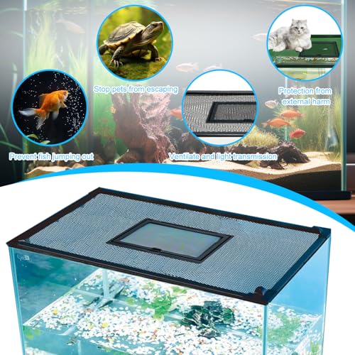 Fish Tank Lid Magnetic Aquarium Net Cover with Feeding Window 5-50 Gallon Aquarium Lid Anti-Jumping Net for Fish 11.8 FT DIY Magnetic Aquarium Cover, (Black)