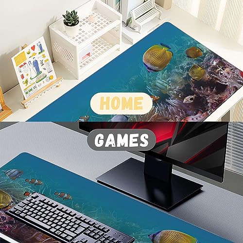Large Mouse Pad Colourful Underwater World Exotic Fishes Extended Gaming Mouse Pad Non-Slip Desk Mat with Stitched Edge Laptop Computer Keyboard Mousepad for Office Home 35.4" x 15.7" - color: Colourful Underwater World Exotic Fishes