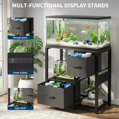 Garvee 20-29 Gallon Fish Tank Stand with Power Outlets, Heavy Duty Metal and Wood Aquarium Stand with 4-Tier Open Storage Shelves and Sturdy Legs - color: Black, size: 31.5