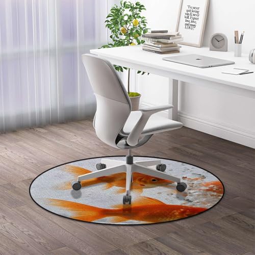 Aquarium Round Office Chair Mat for Hardwood Floors, Golden Carp Decorative Chair Cushion for Office & Home,Protect The Floor from Scratches, Orange Gold White Diameter 47.2 in - color: Aquarium_0336, size: Diameter 47.2 in