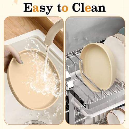 Silicone Dog Food Plate Shallow Dog Bowl Flat Cat Dish 1 Pack Small Puppy Plates for Small Dogs and Cats Whisker Fatigue Pet Feeding Bowls for Dry and Wet Food (Beige) - color: 1 Pcs - (Beige)