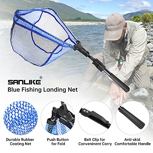 SANLIKE Fishing Net Folding Landing Net with Extra Long Telescoping Pole Handle, 37-98.4inch Rubber Coated Fishing Net for Easy Catch Release, Fish Net for Kids and Adults, 98.4"/ 71"/ 50.4"/ 43"/ 37" - size: 29.9-43"