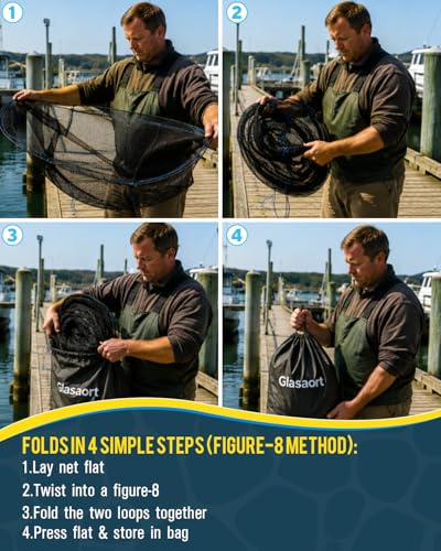 2Pack Drop Net for Pier Fishing Set, Foldable Fishing Net 31.5"×40" Hoop, Foldable Crab & Fishing Net Trap, Crab Nets for Crabbing Trap, Pier & Dock Drop Net for Crawfish, Shrimp, and Minnows