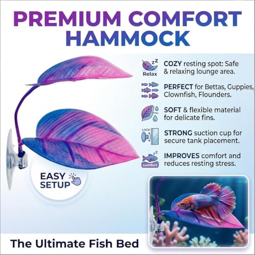 Betta Hammock - Purple Fish Leaf Bed for Bettas, Guppies and Clownfish Aquarium Decoration with Suction Cup