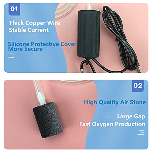 Aquarium Air Pump Mini USB Fish Tank Oxygen Air Pump Portable Ultra Silent Air Aerator Pump Energy Saving Oxygen Bubbler with Air Stone and Single Outlet Silicone Tube 1W - color: Black