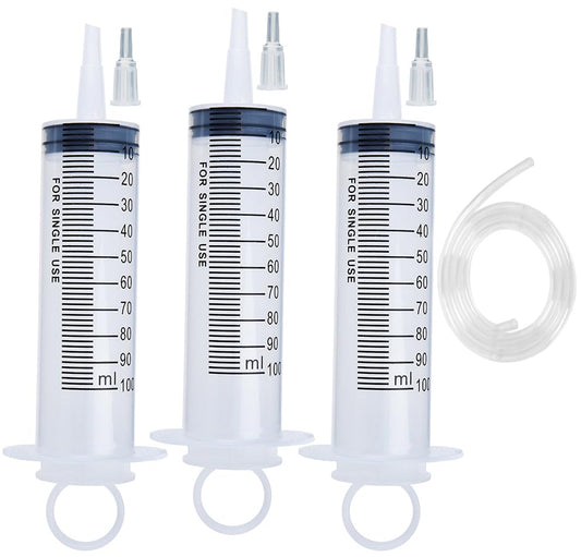3 Pack 100ml Syringes with 55.1 Inch tube for Dispensing, Measuring, Scientific & Refilling - style: 100 ml