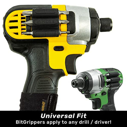 Spider Tool Holster - BitGripper v2 - Pack of Two - High Strength 3M Adhesive Drill add-on for Easy Access to six Driver bits on The Side of Your Power Drill or Driver! - color: (2) Bitgripper V2