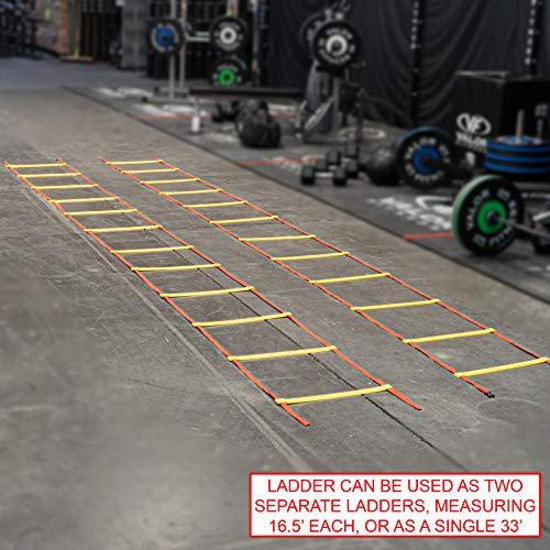 Valor Fitness Agility Training Ladder – 33 Ft with Storage Pegs & Carry Bag, 2 Clipped Sections for Speed, Agility, Footwork & Coordination Training for Adults & Kids