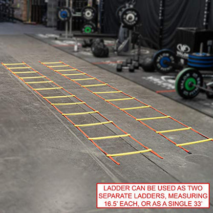 Valor Fitness Agility Training Ladder – 33 Ft with Storage Pegs & Carry Bag, 2 Clipped Sections for Speed, Agility, Footwork & Coordination Training for Adults & Kids