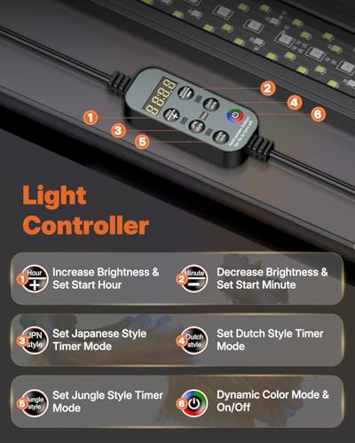 Pawfly Aquarium Light for Plants, 25 W Bluetooth Fish Tank Light, Full Spectrum Aquarium Lights for 24"-30" Fish Tanks, Extendable 24/7 LED Lights with Timer Modes & Adjustable Brightness - size: 24"-30"