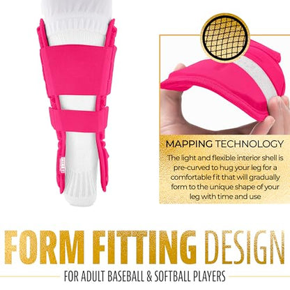 Franklin Sports Baseball + Softball Leg Guard - PRT Series Adult - Protective Leg + Ankle Guard + Toe Plate - One Size - color: Optic Pink, size: Adult