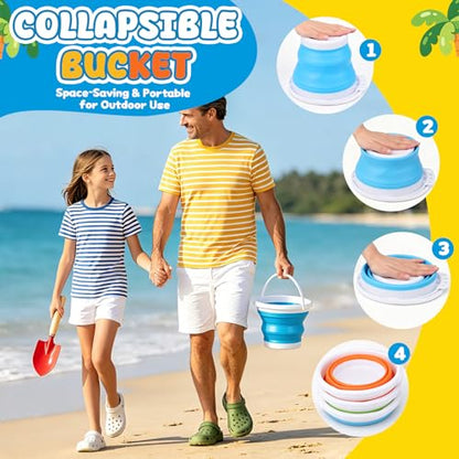 Gardening Tools Set Foldable Beach Bucket with Metal Shovels for Adults, Collapsible Pails Sand Bucket for Basket Camping Gardening Fishing, Essential Travel Gadget 6PCS