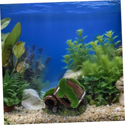 BESPORTBLE Broken Barrel Aquarium Decor Resin Fish Hiding House Betta Fish Cave Ornament with Moss Landscaping and Shrimp Aquarium Hideout