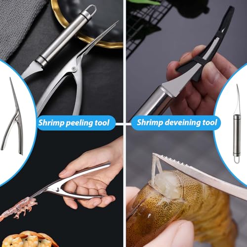 3 Shrimp Deveining Tool, FRIVASTIC Shrimp Peeler Cleaner, Tow-In-One Shrimp Line Knife, Stainless Steel Shrimp Line Knife, Stainless Steel Crawfish Peeler Tool, Shrimp Threader Fishing Line Remover - color: shrimp cleaner