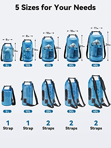 HEETA Dry Bag Waterproof for Women Men, 5L/10L/20L/30L/40L Roll Top Lightweight Dry Storage Bag Backpack with Phone Case for Travel Swimming Boating Kayaking Paddle Board Camping Beach Accessories