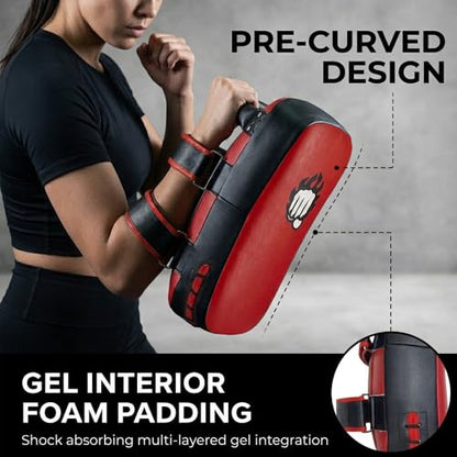 Punch Sports Muay Thai Pad – Curved Kickboxing Strike Pads with EVA Foam Padding,Synthetic Leather Training Pad for MMA, Karate & Boxing - size: Single