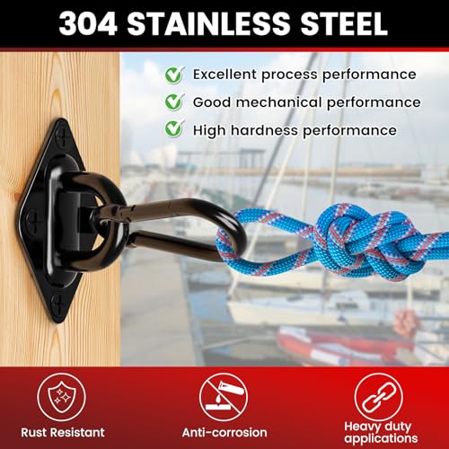 sprookber 304 Stainless Steel Pad Eye Snap Hook, M6 Ceiling Hook 800Lb,8Pcs - size: 2.3 inch, style: Black Rhombus