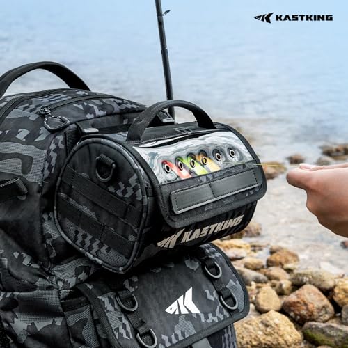 KastKing BaitSpace Line Management Bag, Fishing Line Storage Bag with Water Resistant Nylon, Clear View Window, Removable Divider, Tangle-free Leader Line Holder - color: D: Black Camo-Large
