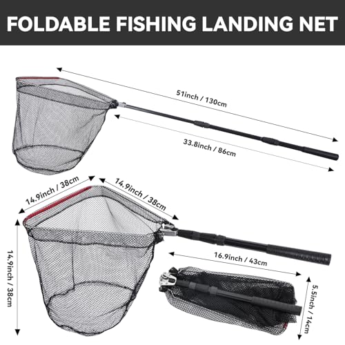 3 Pcs Foldable Fishing Net Accessories for Crab Crayfish Shrimp:Fishing Landing Net with Telescoping Pole Handle, Collapsible Crab Trap Hexagon and 2 Ropes