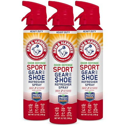 Arm & Hammer Odor Defense Sport Gear & Shoe Refresher Spray, 6.7 oz, 3 Pack | Heavy-duty odor defense spray for sports gear, shoes, gym bags, boxing gloves, hockey equipment and football pads - size: 6.7 Ounce (Pack of 3)