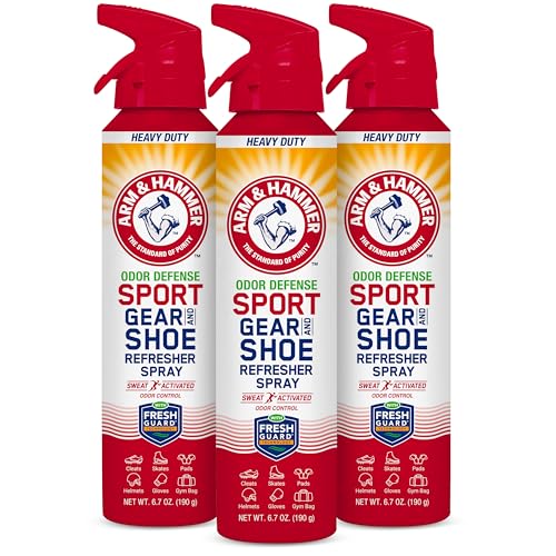Arm & Hammer Odor Defense Sport Gear & Shoe Refresher Spray, 6.7 oz, 3 Pack | Heavy-duty odor defense spray for sports gear, shoes, gym bags, boxing gloves, hockey equipment and football pads - size: 6.7 Ounce (Pack of 3)