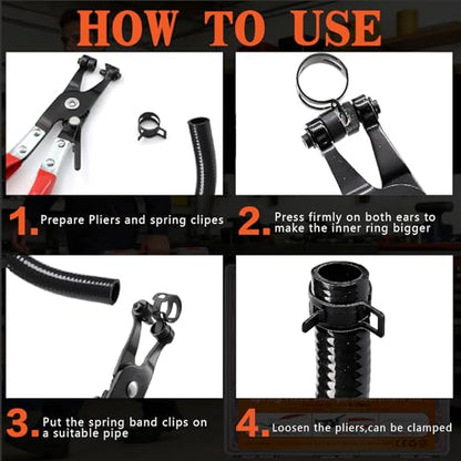 324Pcs 6-38mm Spring Band Hose Clamp Assortment Kit, 23 Sizes Black Pipe Clip for Fuel Line, Silicone Hose, Air Tube,Water Pipe Fasteners with Clamp Plier, Hose Removal Plier and Tweezers