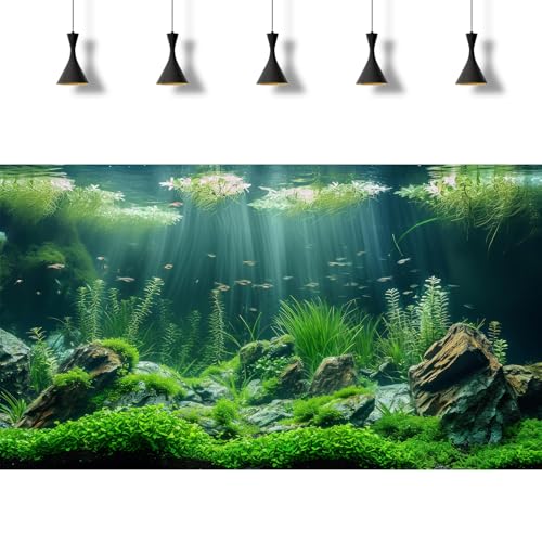 2 Packs Underwater Aquarium Background Lush Green Aquatic Plants Fish Tank Background Undersea Stone with Moss Tropical Reptile Tank Backgrounds Under The Sea World Aquarium Backgrounds 48x24in - color: Dark Green, size: 48(W)x24(H)in