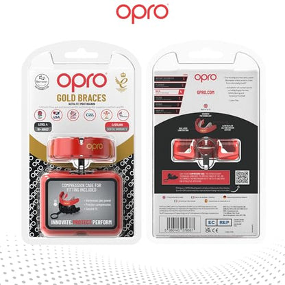 OPRO Gold Level Moldable Mouth Guard for Braces, Premium Fit (Age 10+) - color: Red/Pearl
