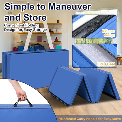 Polar Aurora 3'x6'x2 Thick Folding Gymnastics Exercise Mat Aerobics Stretching Yoga Mats - color: Blue