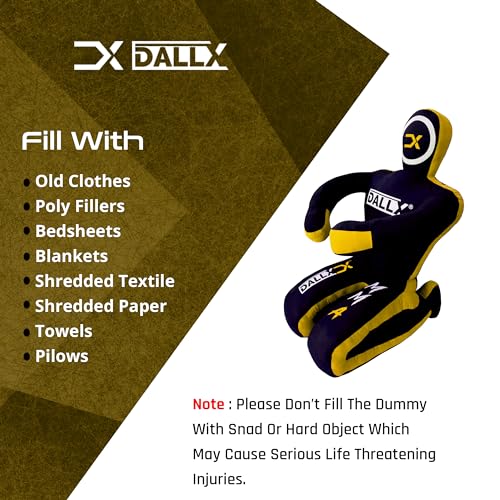 DALLX MMA Grappling Dummy BBJ Wrestling Brazilian Jiu Jitsu Punching Bag Judo Karate Throwing Boxing Fighting Dummy Self Defense Sitting Position – UNFILLED - color: Black Yellow, size: 5FT