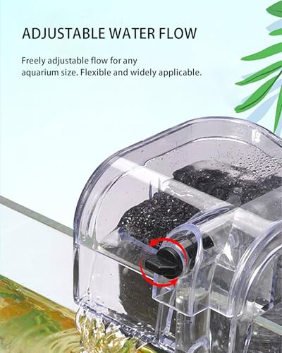 Small Fish Tank Filter, Hang on Filter for 1-5 Gal Nano Aquarium, Ultra Quiet Power Filter with Aeration & Oil Skimmer, Adjustable Flow for Betta Shrimp Tank