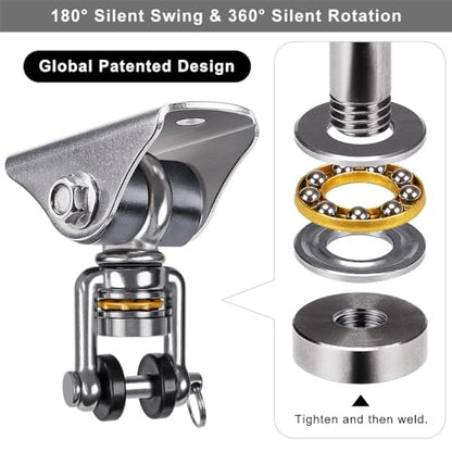 SELEWARE Silent Swing Hangers Stainless Steel Bearing Swing Hook 2 Pack - color: Silver ( 2 Pack 360° Bearing Swing Hanger )