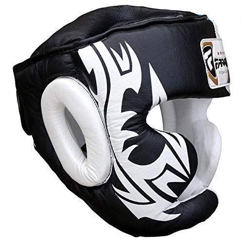 Farabi Sports Boxing headguard Real Leather MMA Head Gear Muay Thai Kickboxing Training Punch Sparring Gear - size: X-Large