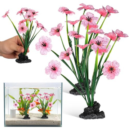 IMIKEYA 2Pcs Aquarium Plants Plastic Realistic Fish Tank Decor, Artificial Aquarium Plants Decoration with Soft Betta-Safe Leaves, Weighted Base for Fish Tank Accessories, 7.5 Inch Tall