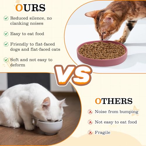 Silicone Cat Bowl 2 Pcs Non-Slip Cat Dish for Dry Food and Wet Food Shallow Relief Whisker Fatigue Pet Bowls Plates Set for Kittens, Small Cats and Dogs (Red) - color: 2 Pcs - (Red)