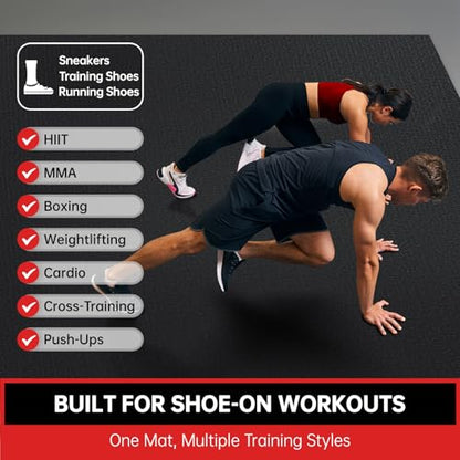 GymCope Large Exercise Mat for Home Workouts, 12x6/10x6/9x6/8x6/7x5/6x4 ft - color: 7'*5'Black