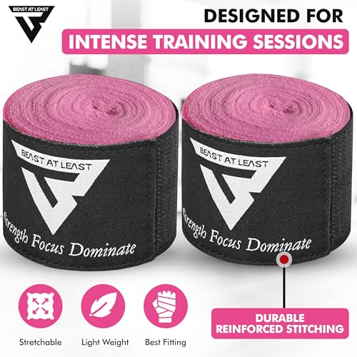 Boxing Hand Wraps, 180 Inches Inner Gloves with Thumb Loop | Elasticated Knuckle Protection for Martial Arts | Soft Under Mitts for Muay Thai, Kickboxing, MMA, Punching Bag Men Women - color: Pink