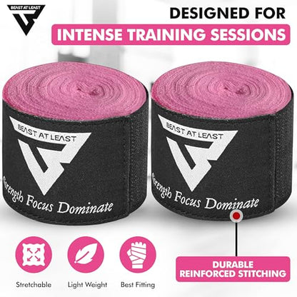 Boxing Hand Wraps, 180 Inches Inner Gloves with Thumb Loop | Elasticated Knuckle Protection for Martial Arts | Soft Under Mitts for Muay Thai, Kickboxing, MMA, Punching Bag Men Women - color: Pink