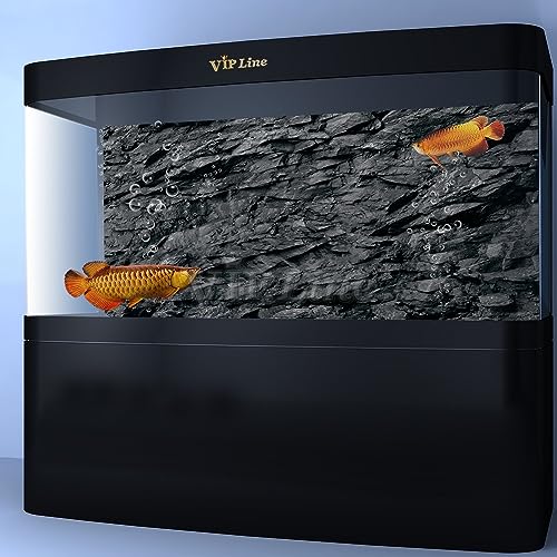 VIP. LINE 3D Effect Black Stone Texture Aquarium Background Poster Fish Tank Backdrop Decorations PVC Background (48" x 24"/ 122 x 61cm)