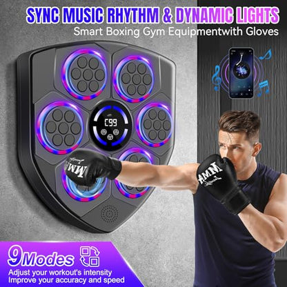 YORWHIN Smart Music Boxing Machine for Adults and Kids, Bluetooth Boxing Equipment with Boxing Gloves, Wall Mounted Electronic Punching Machine for Home Gym Workout Indoor - style: Shield