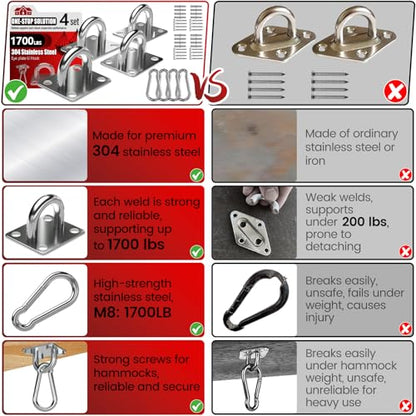 sprookber 304 Stainless Steel Pad Eye Snap Hook,M10 Ceiling Hook 1700Lb,8Pc - size: 4 Inch, style: Square
