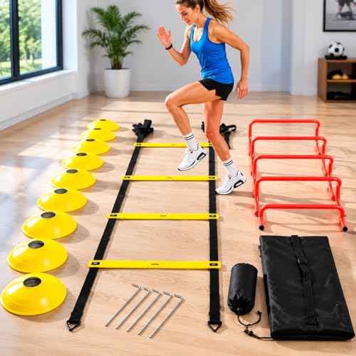 predolo Agility Ladder Speed Training Kit, Soccer Training Equipment Set, PP Rung Agility Ladder Synthetic Material Disc Cones with Storage Bag, Training Set Type a Training S