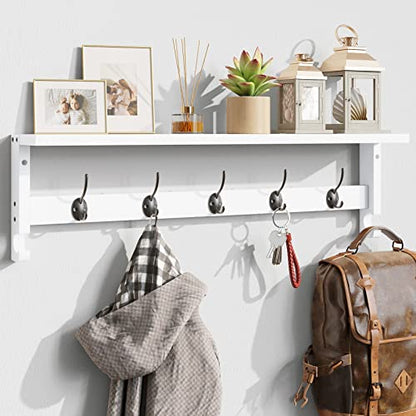 AMBIRD Coat Rack Wall Mount with Shelf, 28.9 Inches Coat Hooks Wall Mounted with 5 Hooks, Hat Wall Hooks for Hanging in Entryway, Living Room, Bathroom, Bedroom (White, 28.9 * 4.5 inches) - color: White, size: 5 Hooks 28.9" L